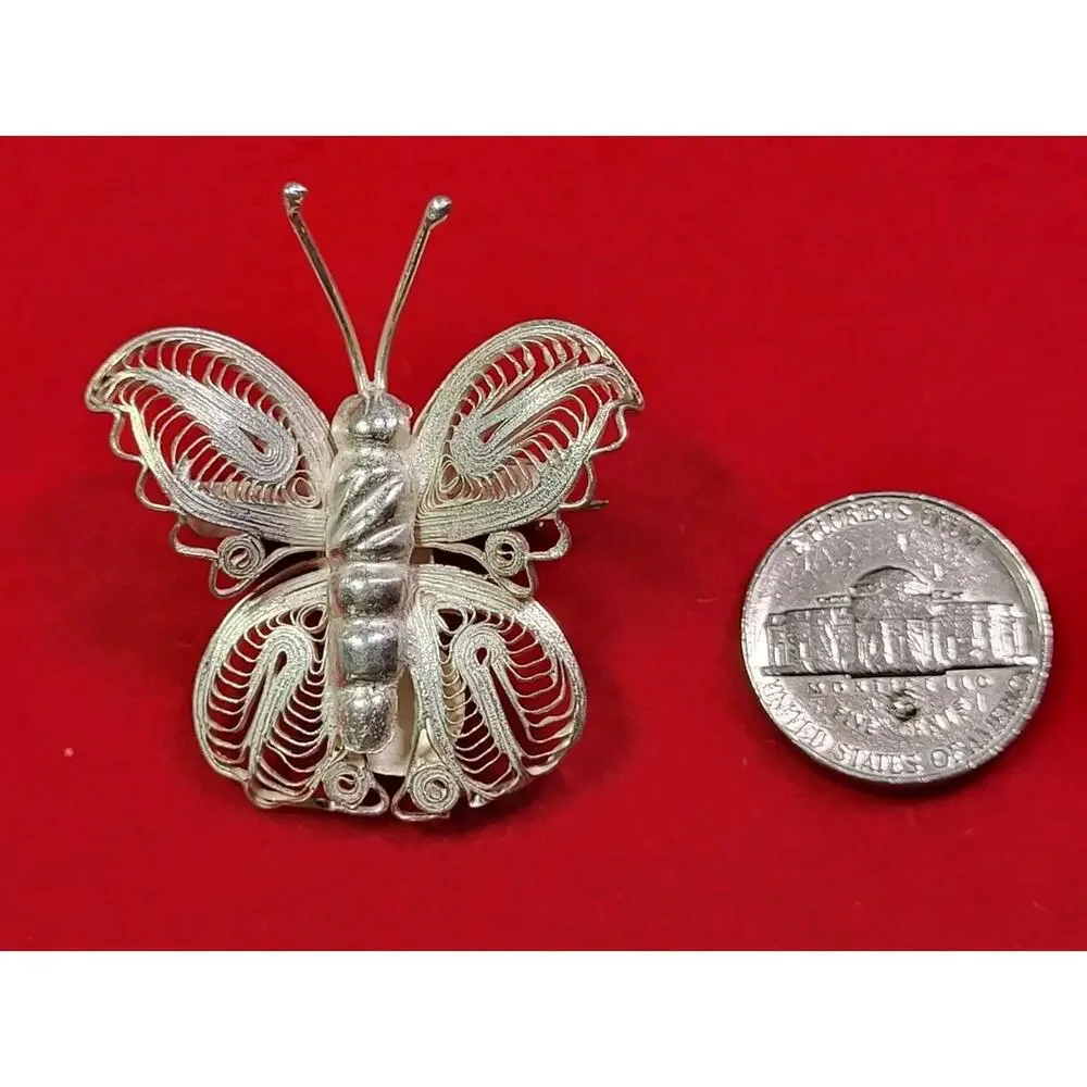 Vintage Sterling Silver 925 Filigree Butterfly Brooch Pin GC01
